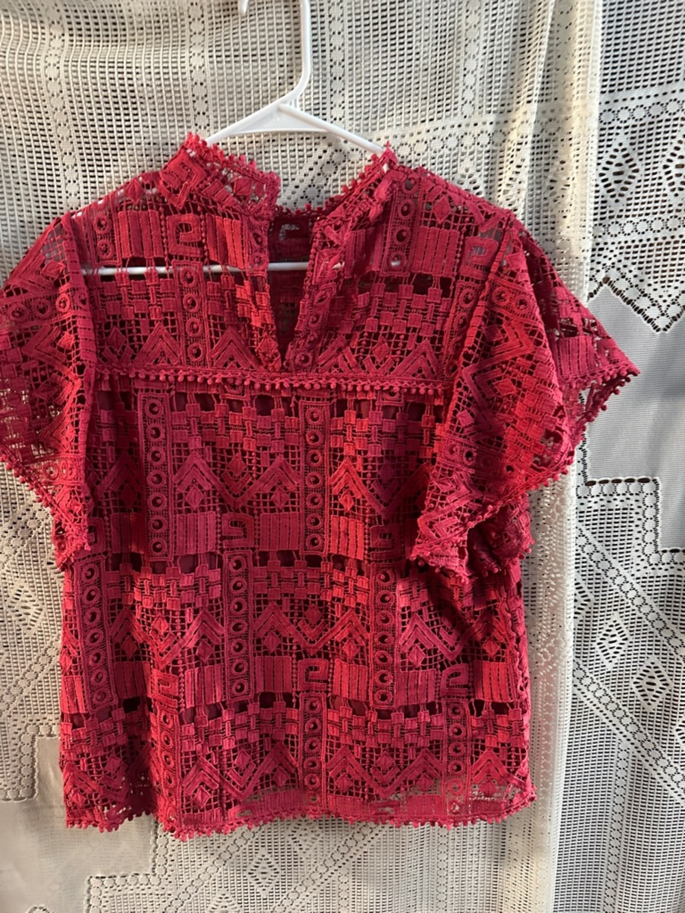 By Together Ruby Lace Short Flutter Sleeve Top